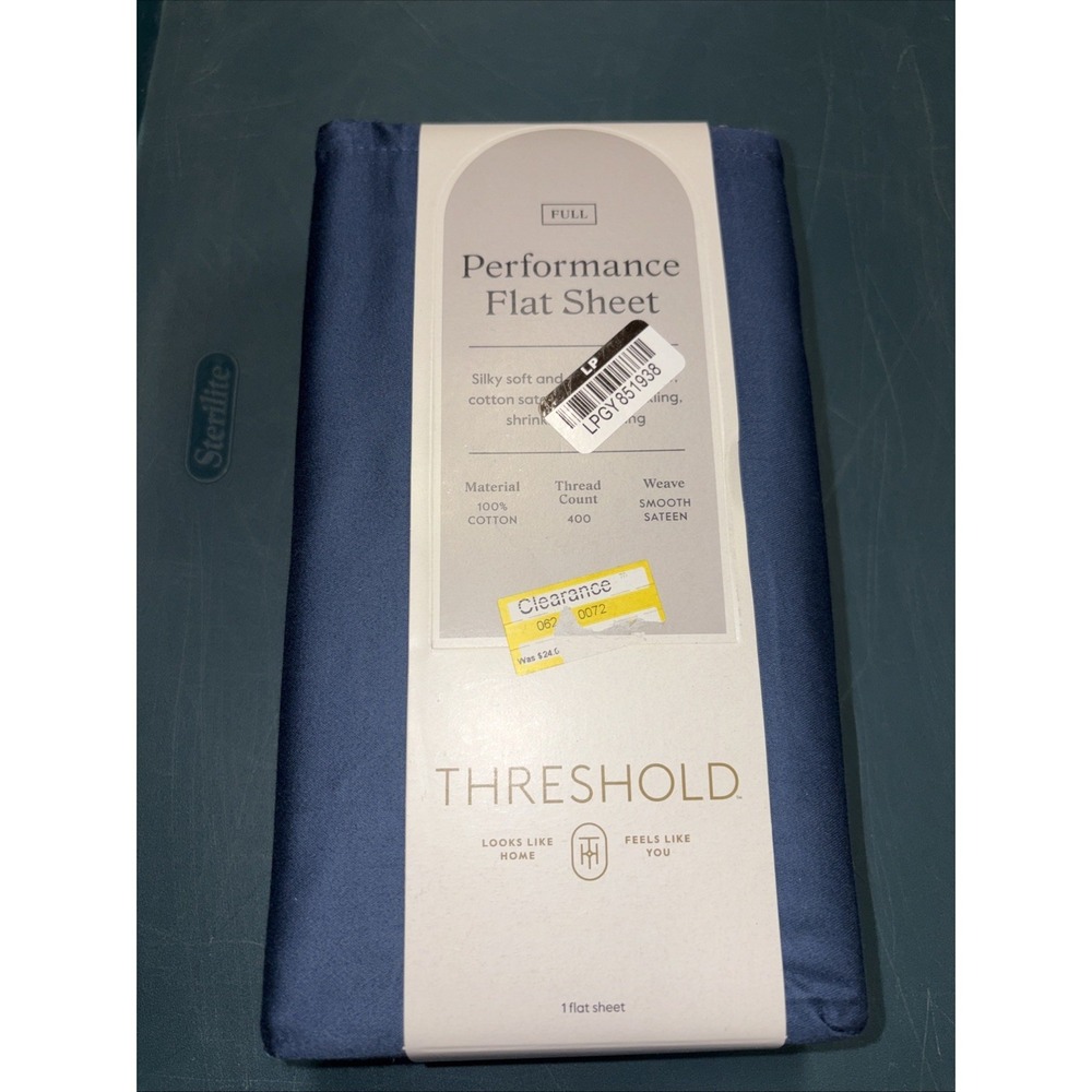 Threshold Performance Flat Cotton Sheet Full Metallic‎ Blue 400TC